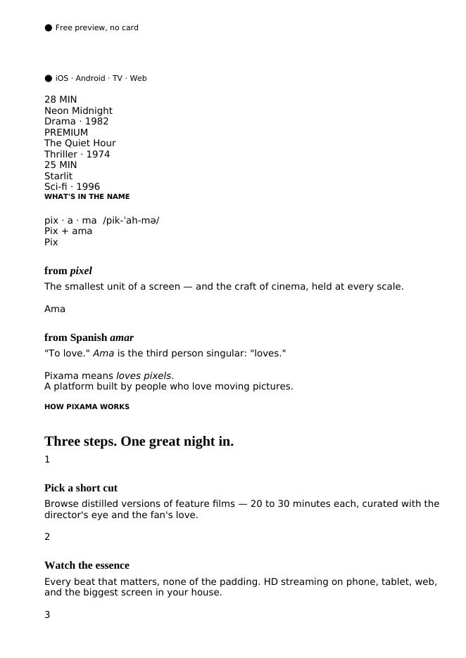 Pixama landing page preview